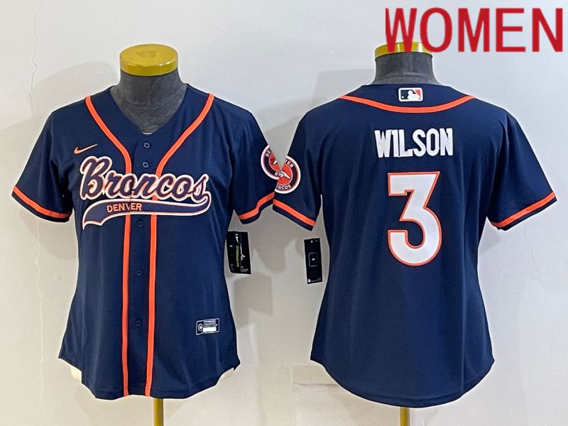 Women Denver Broncos #3 Wilson Blue 2022 Nike Co branded NFL Jersey->women nfl jersey->Women Jersey